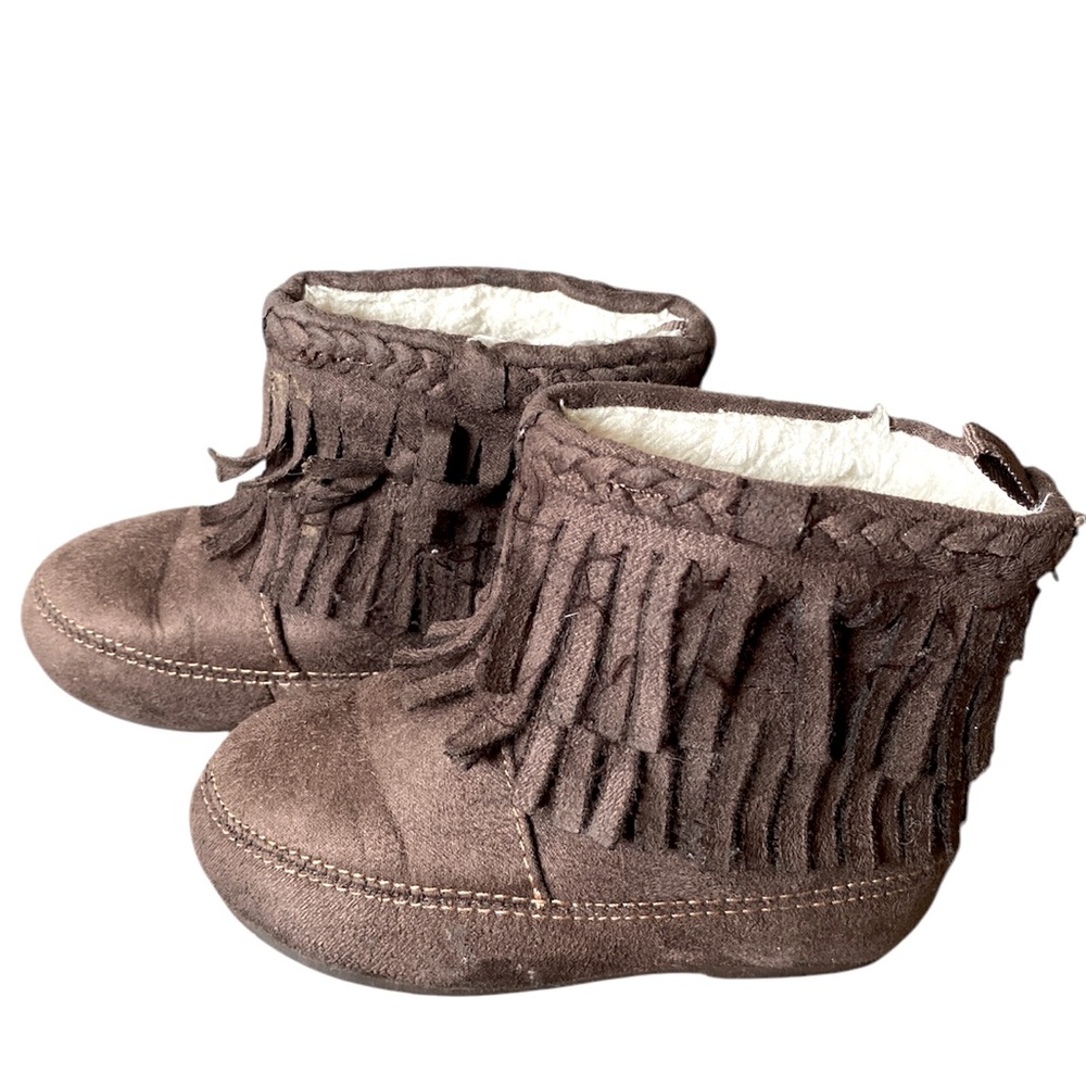 Toddler girls brown fringe boots